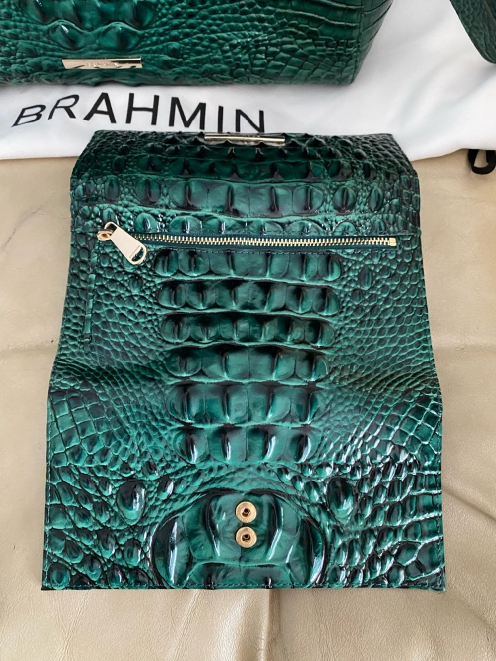 Brahmin Finley Bag Wallet Set Emerald Green Melbourne Leather Charm Tassel - Picture 14 of 15